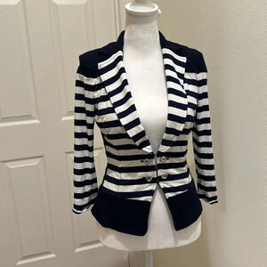 White House Black Market Navy White Stripe Stretch Jacket